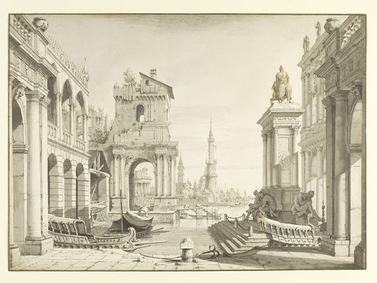 Bernardo Bellotto - Capriccio architettonico con un monumento equestre