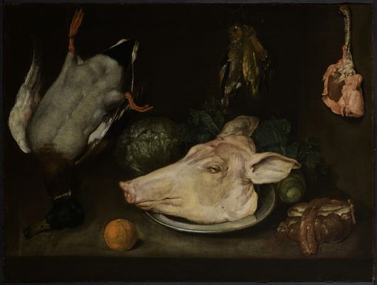 Giacomo Ceruti - Bodegón con pato, pájaros, despojos, repollo y cabeza de cerdo