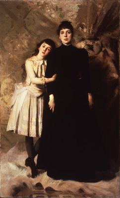 Cesare Tallone - Retrato de Maria Gallavresi de niña con su madre