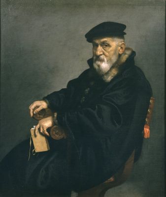 Giovan Battista Moroni - Ritratto di vecchio seduto con libro