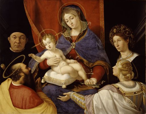 Andrea Previtali, detto il Cordeliaghi - Vierge à l'enfant avec les saints Paul et Agnès avec les donateurs Paolo et Agnese Cassotti