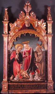 Cristoforo Canozi de Lendinara - Adoración del Niño con San Bernardino - bendición del Padre Eterno