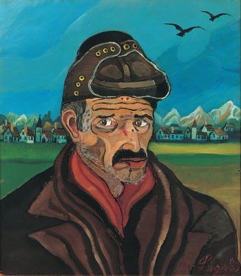 Antonio Ligabue - Self-portrait with a biker cap