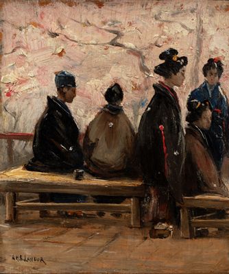 Arnold Henry Savage Landor - Figures under the cherry trees in bloom