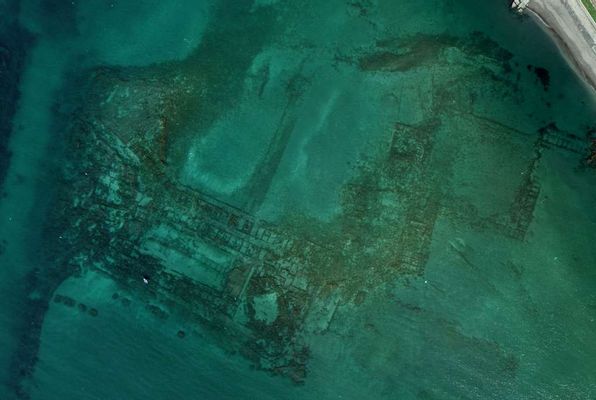 Aerial photo of the archaeological park of Baia