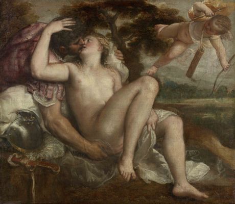 Tiziano Vecellio, detto Tiziano - Marte, Venus y Cupido