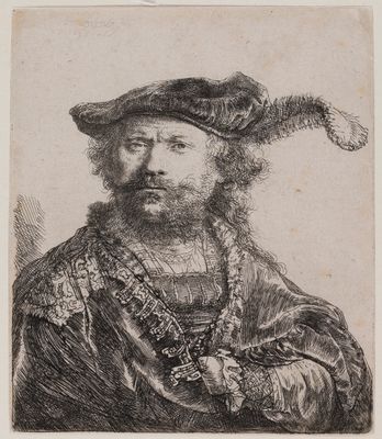 Rembrandt Harmenszoon van Rijn, detto Rembrandt - Self-portrait with plumed hat