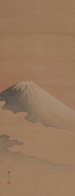 Okamoto Toyohiko - a view of the snow-covered summit of Mount Fuji