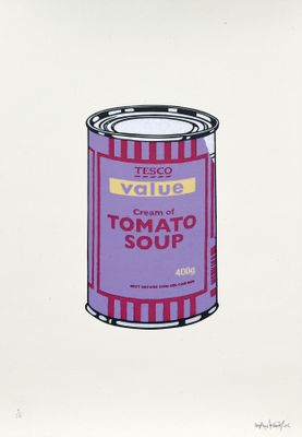 Banksy - Soup Cans. Violet Cherry Beige