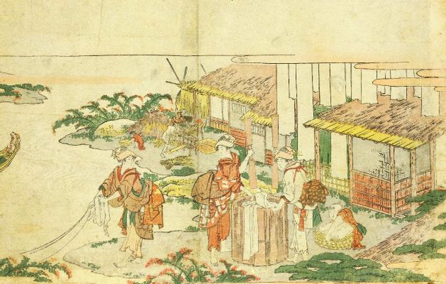 Katsushika Hokusai - Doncellas que muelen la seda