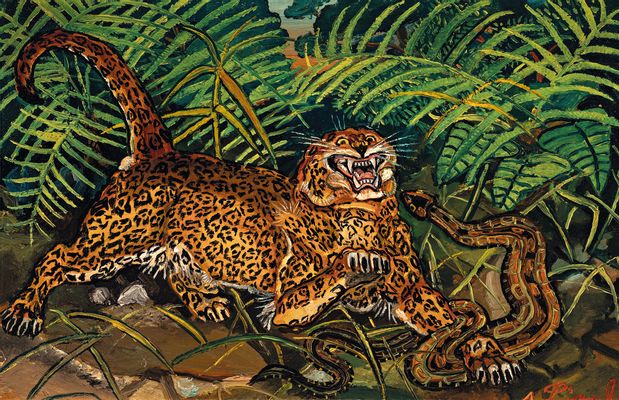 Antonio Ligabue - Leopard with snake