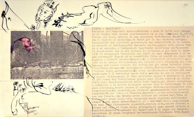 Franco Berdini - Dessin et collage brouillon préparatoire pour le livre Art, magie et astrologie dans le cénacle de Léonard