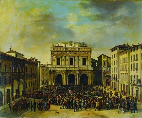 Antonio Joli - The people rise up in Piazza Vecchia