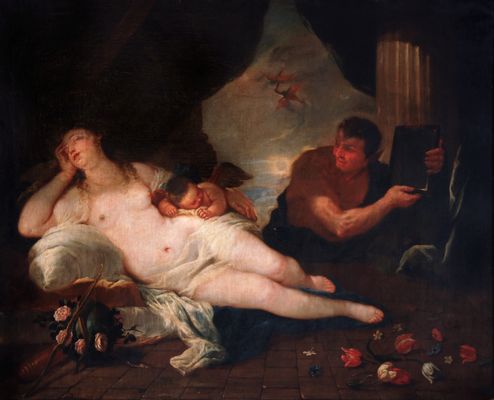 Luca Giordano - Venus, Amorino and a satyr
