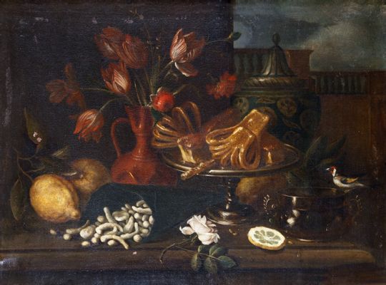 Still life with cake stand