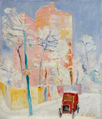 Renato Birolli - Red taxi in the snow