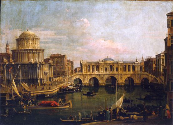 Giovanni Antonio Canal, detto Canaletto - Capriccio avec un pont imaginaire sur le Grand Canal