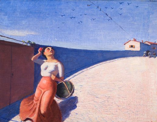 Vittorio Bolaffio - Girl with basket and swallows